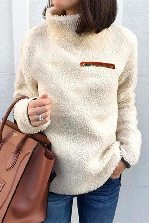 Meridress Turtleneck Long Sleeve Zip Fuzzy Pullovers