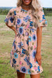 Meridress Crewneck Short Sleeve Floral Printed Flowy Dress