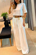 Meridress Crewneck Short Sleeve Crop Top Wide Leg Palazzo Pants Outfits Set