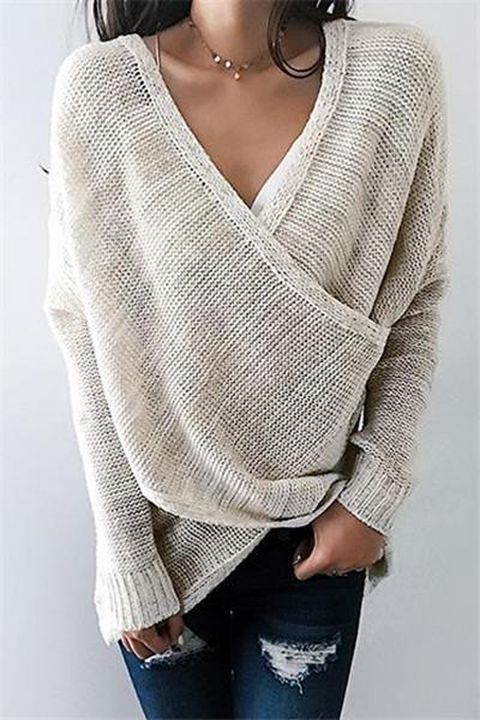 Meridress Simple V Neck Front Cross Weekend Sweater Top