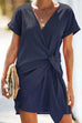 MR Cross V Neck Tie Mini Dress