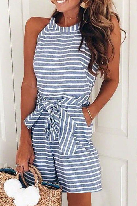 Meridress Bow-knot  Striped Romper