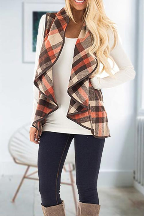 Meridress Sleeveless Hem Jacket Pockets Plaid Vest