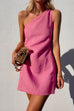 Meridress One Shoulder Solid Cotton Linen Mini Dress