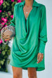 Meridress Lapel Cowl Neck Long Sleeve Satin Dress