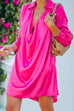 Meridress Lapel Cowl Neck Long Sleeve Satin Dress