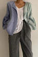 Meridress Color Block Lantern Sleeve Button Down Cardigan