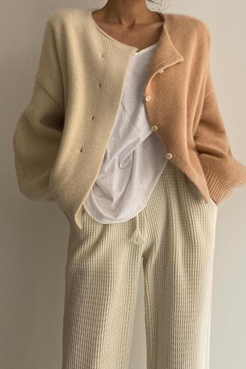 Meridress Drop Shoulder Color Block Sweater Cardigan
