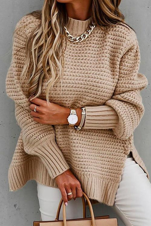 Meridress Mockneck Side Split Cable Knit Sweater