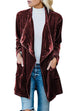 Meridress Open Front Long Sleeve Pockets Velvet Coat