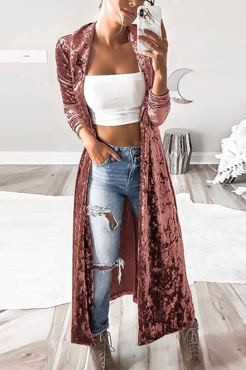 Meridress Lapel Open Front Cozy Velvet Cardigan