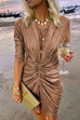 Meridress Deep V Neck Long Sleeve Ruched Glitter Dress