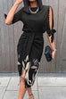 Meridress Hollow Out Half Sleeve Slit Printed Dress