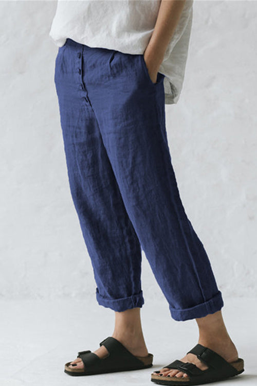 Meridress Solid Cotton Linen Straight Leg Pants with Pockets