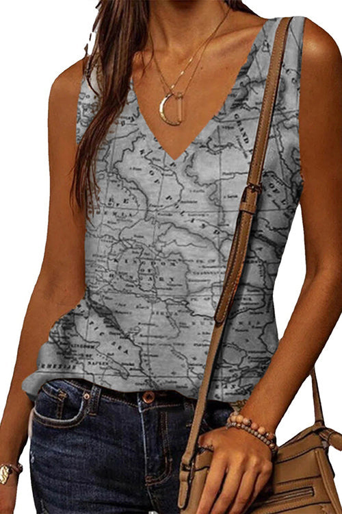 Meridress V Neck Sleeveless Printed T Shirt