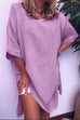 Meridress Half Sleeve Side Split Cotton Linen Dress