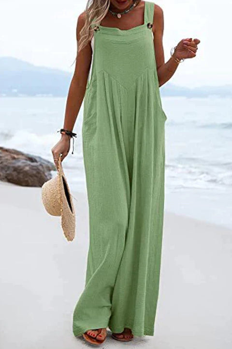 Meridress Buttons Wide Leg Tank Jumpsuit with Pockets