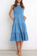 Meridress Solid Sleeveless High Waist Ruffle Dress with Pockets