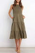 Meridress Solid Sleeveless High Waist Ruffle Dress with Pockets