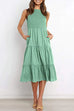 Meridress Solid Sleeveless High Waist Ruffle Dress with Pockets