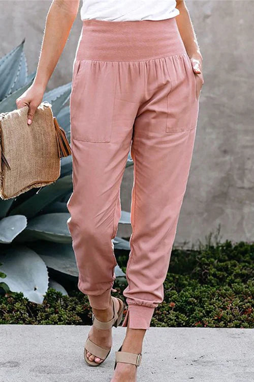 Meridress Solid High Waist Side Split Joggers with Pockets