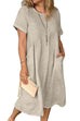 Meridress Short Sleeve Pockets Ruched Cotton Linen Dress