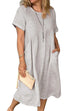 Meridress Short Sleeve Pockets Ruched Cotton Linen Dress