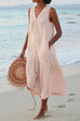 Meridress V Neck Sleeveless Button Down Beach Dress