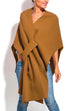 Meridress Solid V Neck Wrapped Batwing Cloak Sweater