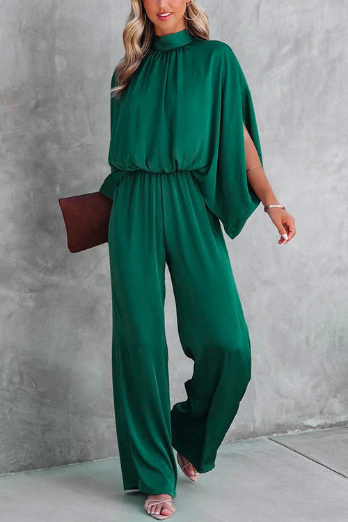 Meridress Stand Collar Slit Sleeve Waisted Wide Leg Jumpsuits( in 5 Colors)