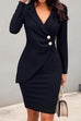 Meridress Fashion Style Wrap V Neck Buttons Bodycon Dress