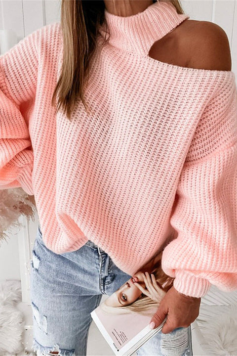 Meridress Mockneck Cold Shoulder Long Sleeve Loose Sweater