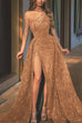 Meridress One Shoulder High Split Sequin Party Dress