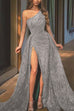 Meridress One Shoulder High Split Sequin Party Dress