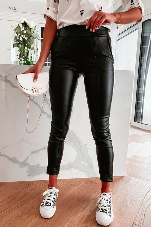 Meridress Slim Fit PU Leather Pants with Pockets