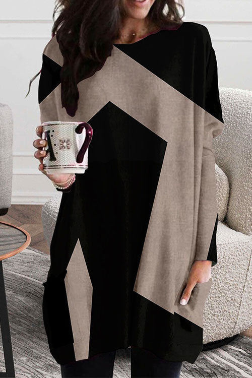 Meridress Crewneck Long Sleeve Color Block Dress with Pockets