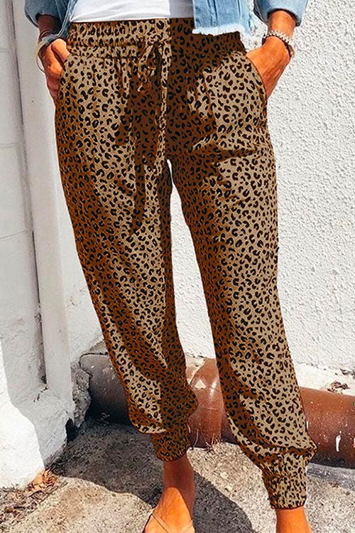 Meridress Casual Tie Waist Leopard Joggers Pants with Pockets