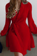 Meridress Elegant Wrap V Neck Long Sleeve Tie Waist Dress