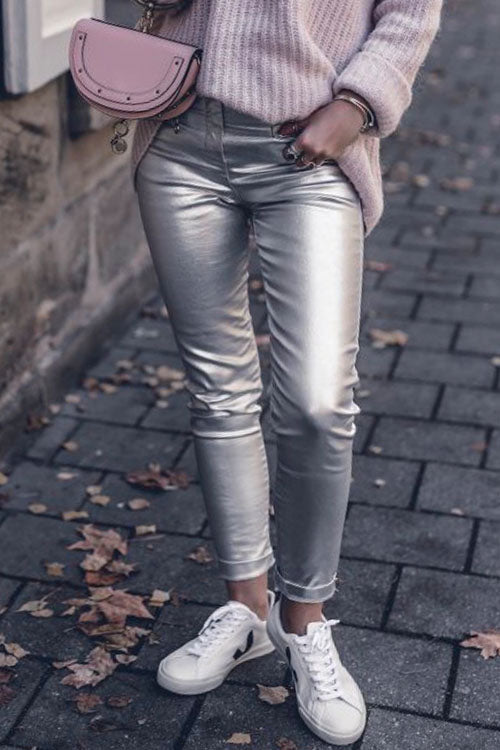 Meridress Fashion Style Faux Leather Pants with Pockets