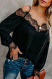 Meridress V Neck Cold Shoulder Lace Splice Chiffon Top