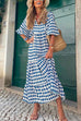Meridress Puff Sleeve Geometry Printed Swing Dress