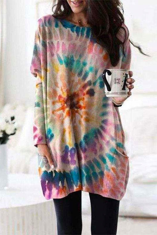 Meridress Crewneck Batwing Sleeve Printed Sweatshirt Dress