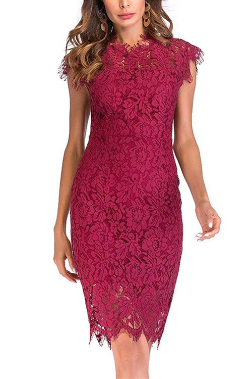 Meridress Sleeveless High Waist Floral Lace Bodycon Dress