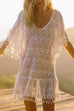 Meridress Tassel V Neck Hollow Out Lace Beach Dress