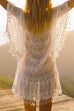 Meridress Tassel V Neck Hollow Out Lace Beach Dress