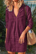 Meridress V Neck Long Sleeve Cotton Linen Dress