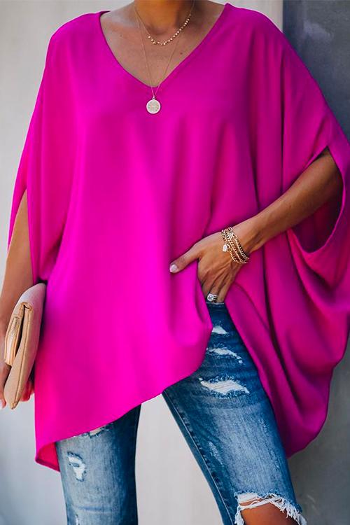 Meridress V Neck Batwing Sleeve Oversized T Shirt