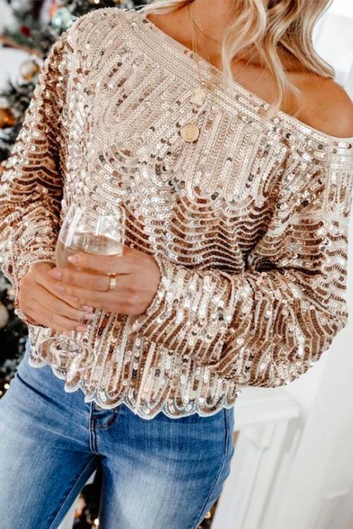 Meridress Crewneck Long sleeve Sparkly Sequin Tops