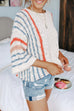 Meridress Striped Color Block 3/4 Sleeve Pullover Sweater