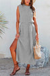 Meridress Sleeveless Tie Waist Side Split Ribbed Knitting Dress